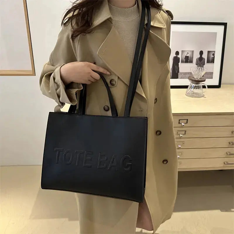 Embossed Letter Large Capacity Retro Shoulder Tote Bag My Store