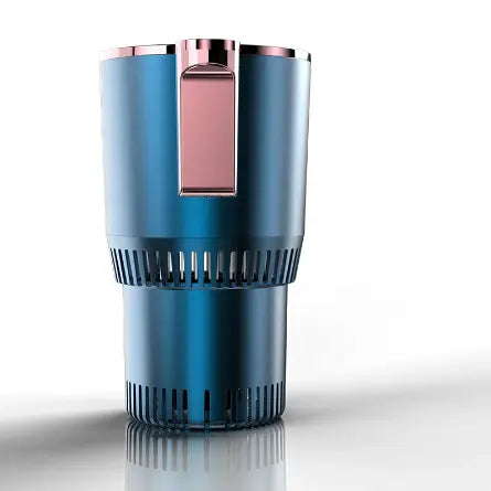 Blue Metallic Cylindrical Device with Rose-Gold Accent Panel Velmora