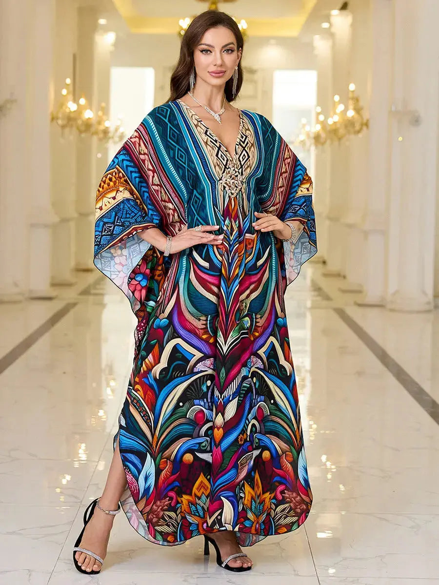 Cotton Printed Vacation Beach Long Dress for Women, Loose Long Dress, Bikini Cover-Up, Sun Protection Clothing My Store