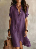 Linen Button Front Midi Dress My Store