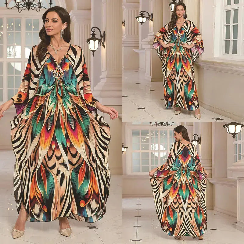 Cotton Printed Vacation Beach Long Dress for Women, Loose Long Dress, Bikini Cover-Up, Sun Protection Clothing My Store