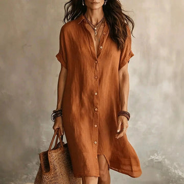 Linen Button Front Midi Dress My Store