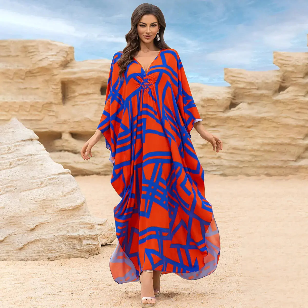 Cotton Printed Vacation Beach Long Dress for Women, Loose Long Dress, Bikini Cover-Up, Sun Protection Clothing My Store