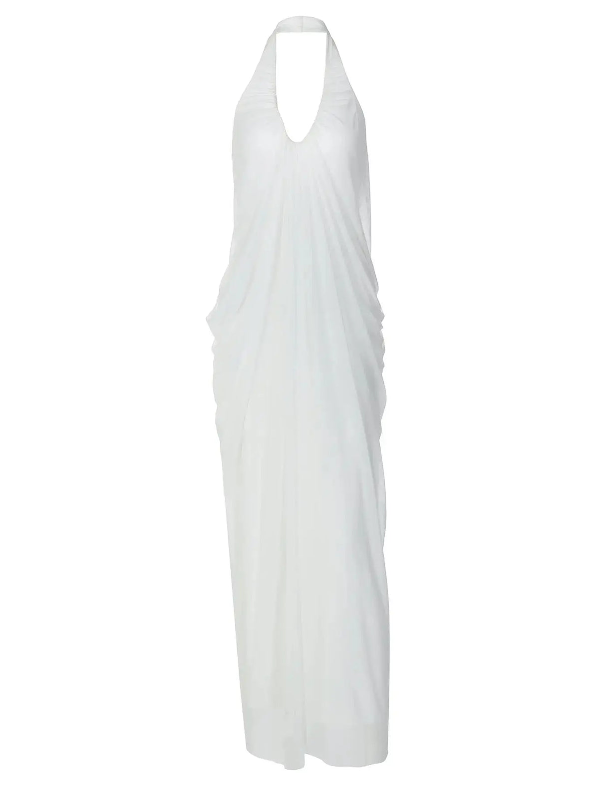 Backless Halter Mesh Maxi Dress With Pleated Skirt My Store