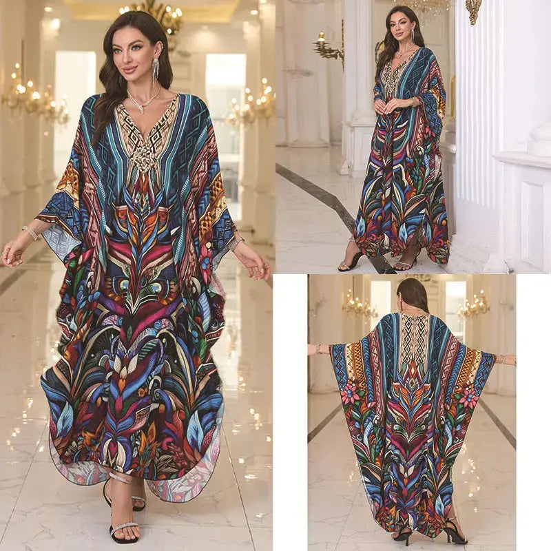 Cotton Printed Vacation Beach Long Dress for Women, Loose Long Dress, Bikini Cover-Up, Sun Protection Clothing My Store