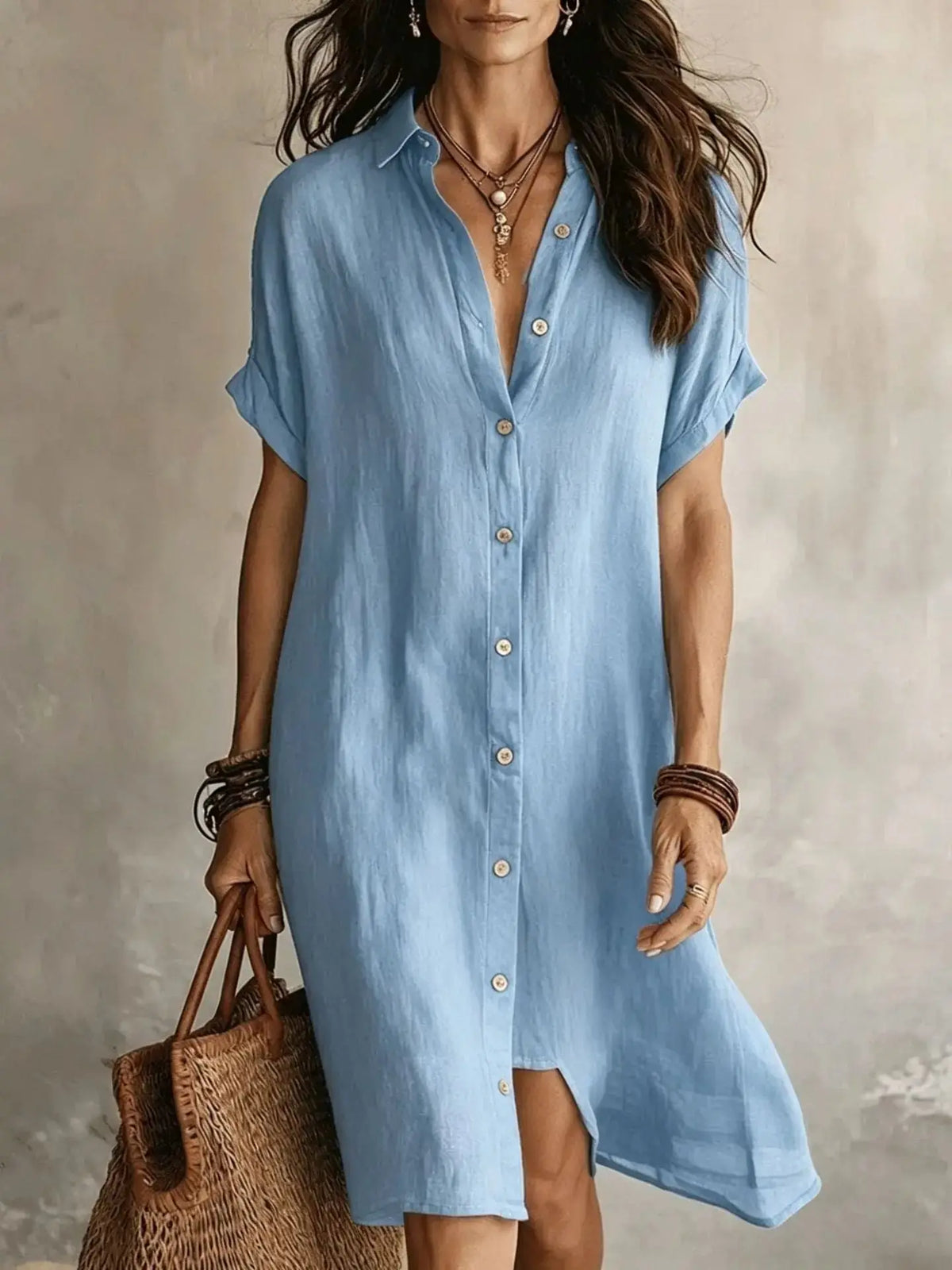 Linen Button Front Midi Dress My Store
