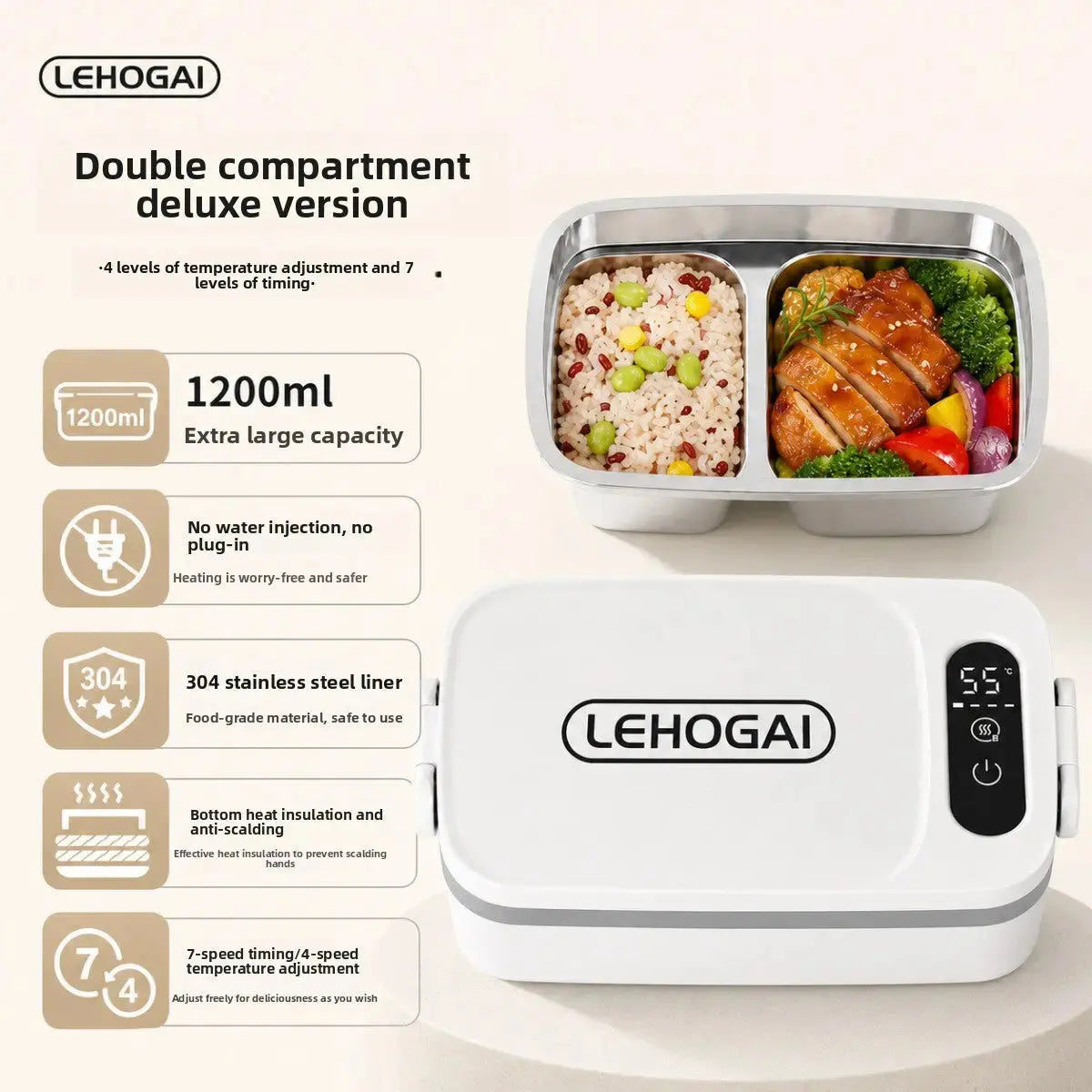 New Model of Water-Free Heating Lunch Box, USB Charging Portable Insulated Lunch Box, 304 Stainless Steel Electric Heating Lunch Box My Store