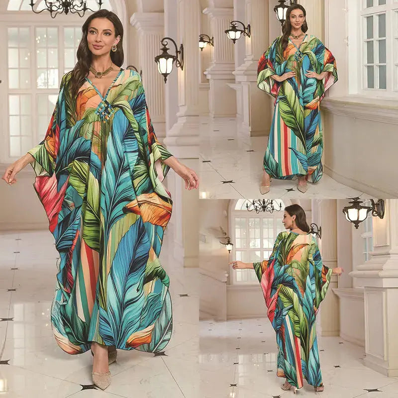 Cotton Printed Vacation Beach Long Dress for Women, Loose Long Dress, Bikini Cover-Up, Sun Protection Clothing My Store