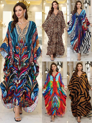 Cotton Printed Vacation Beach Long Dress for Women, Loose Long Dress, Bikini Cover-Up, Sun Protection Clothing My Store