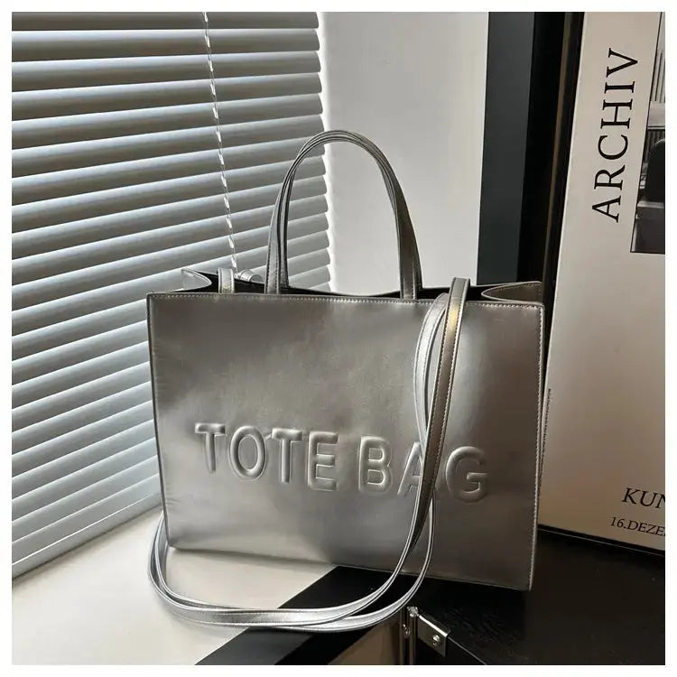 Embossed Letter Large Capacity Retro Shoulder Tote Bag My Store