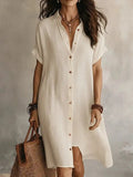 Linen Button Front Midi Dress My Store