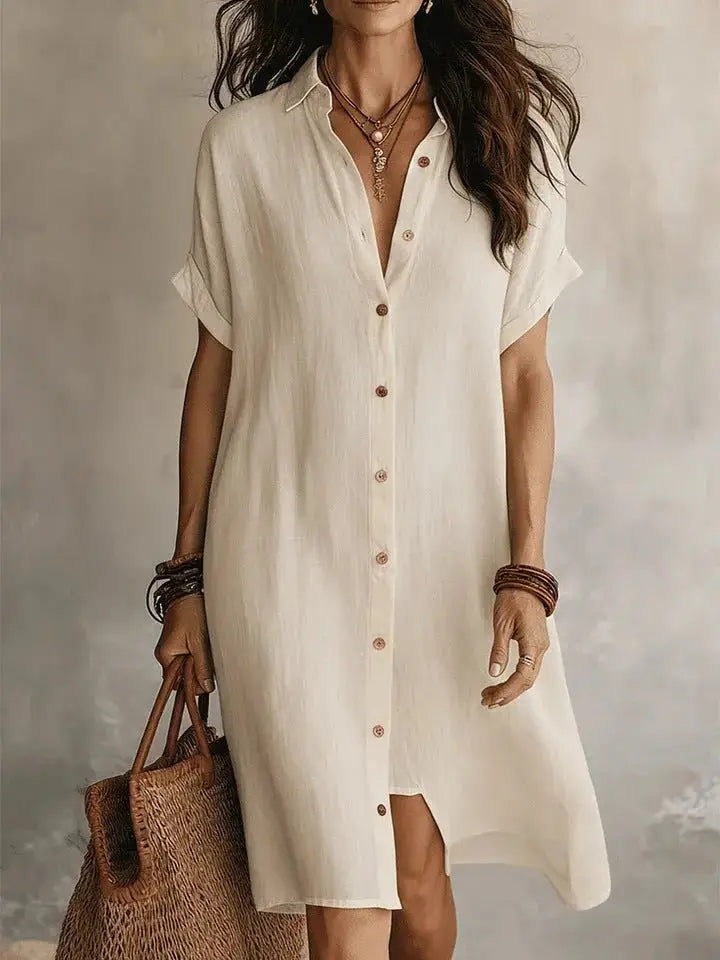 Linen Button Front Midi Dress My Store