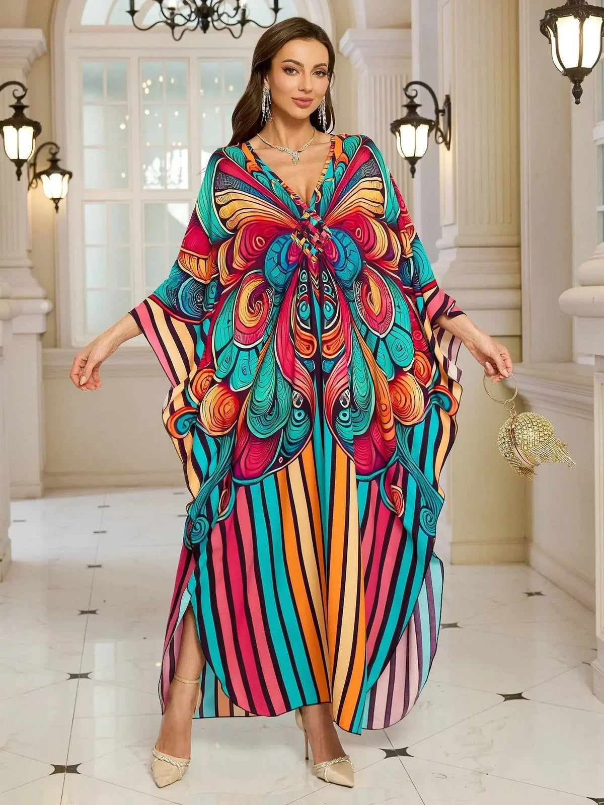 Cotton Printed Vacation Beach Long Dress for Women, Loose Long Dress, Bikini Cover-Up, Sun Protection Clothing My Store
