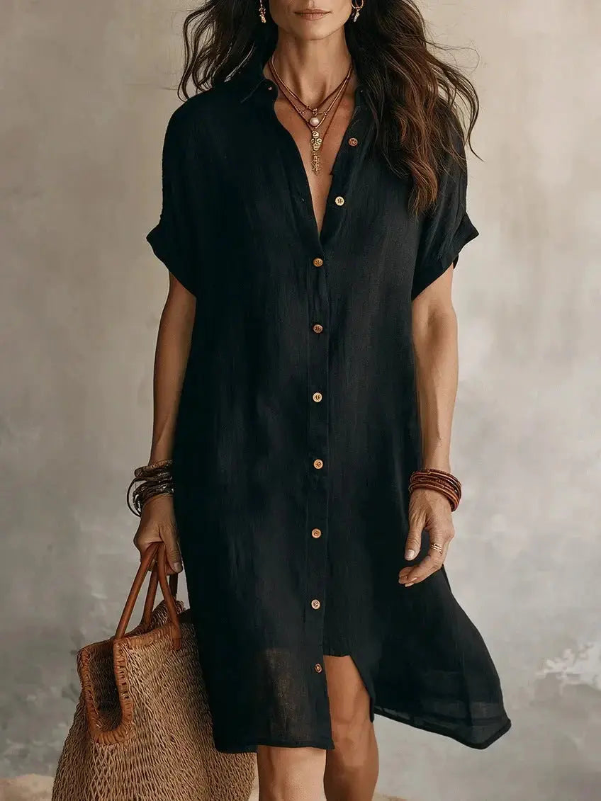 Linen Button Front Midi Dress My Store