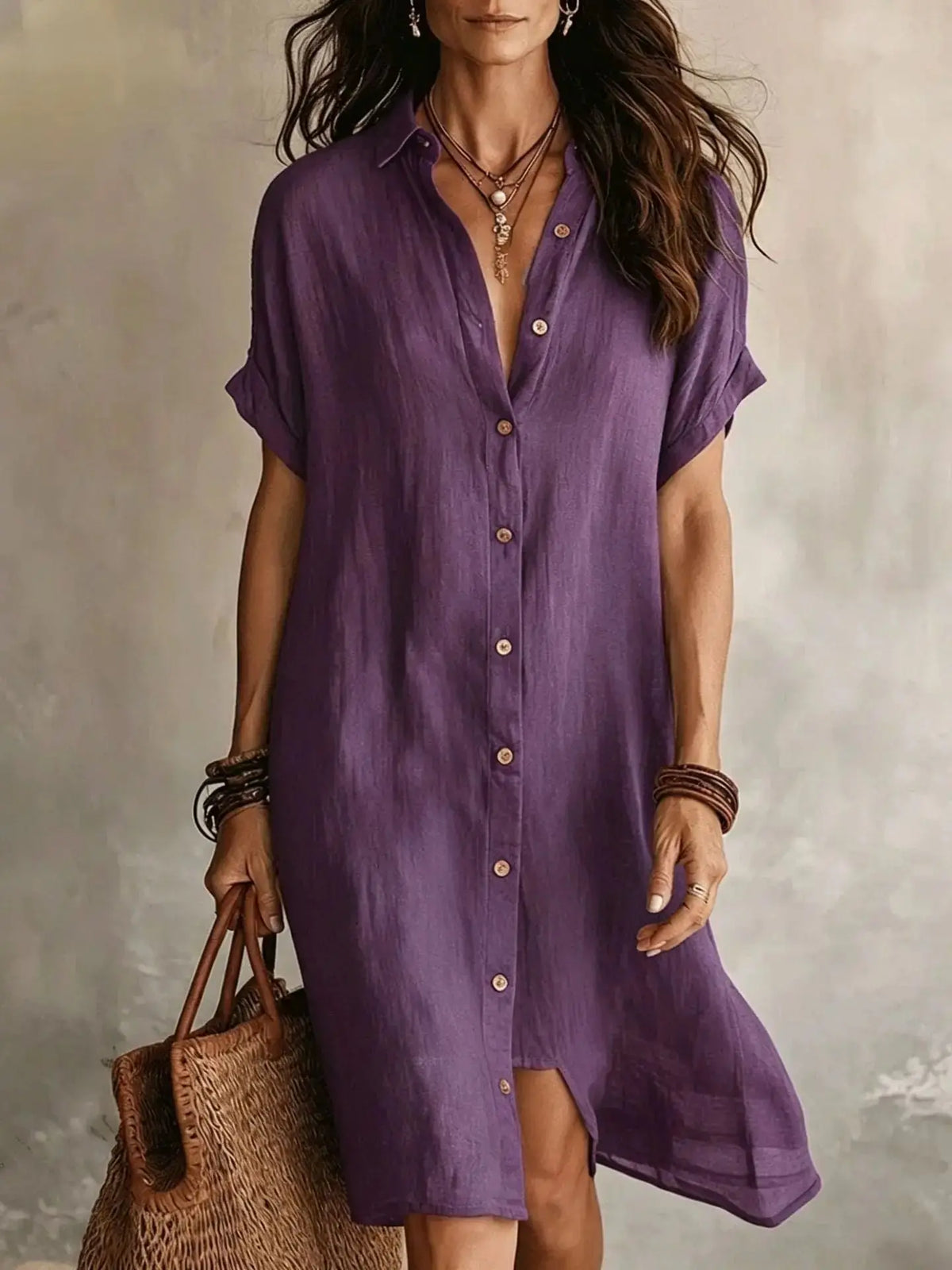 Linen Button Front Midi Dress My Store