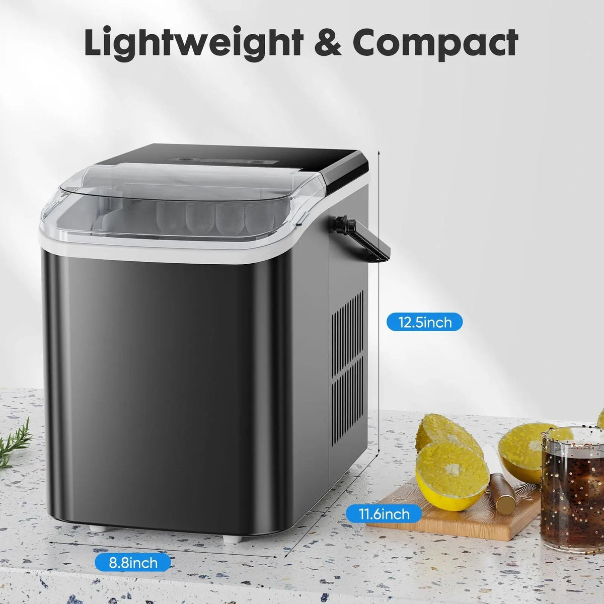 Countertop Ice Maker with Handle, 26lbs/24H Portable Ice Machine, 9 Bullet Ice Cubes Ready in 6 Mins, Self-Cleaning, Quiet Compact Ice Maker for Home, Kitchen, RV, Camping Doba