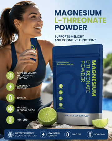 Magnesium L-Threonate Powder 15 Single Serve Sticks Dietary Supplement, Zero Fat Non-GMO No Artificial Color, Daily Nutrient to Help Support Memory & Cognitive Function & Gentle Energy Support Doba