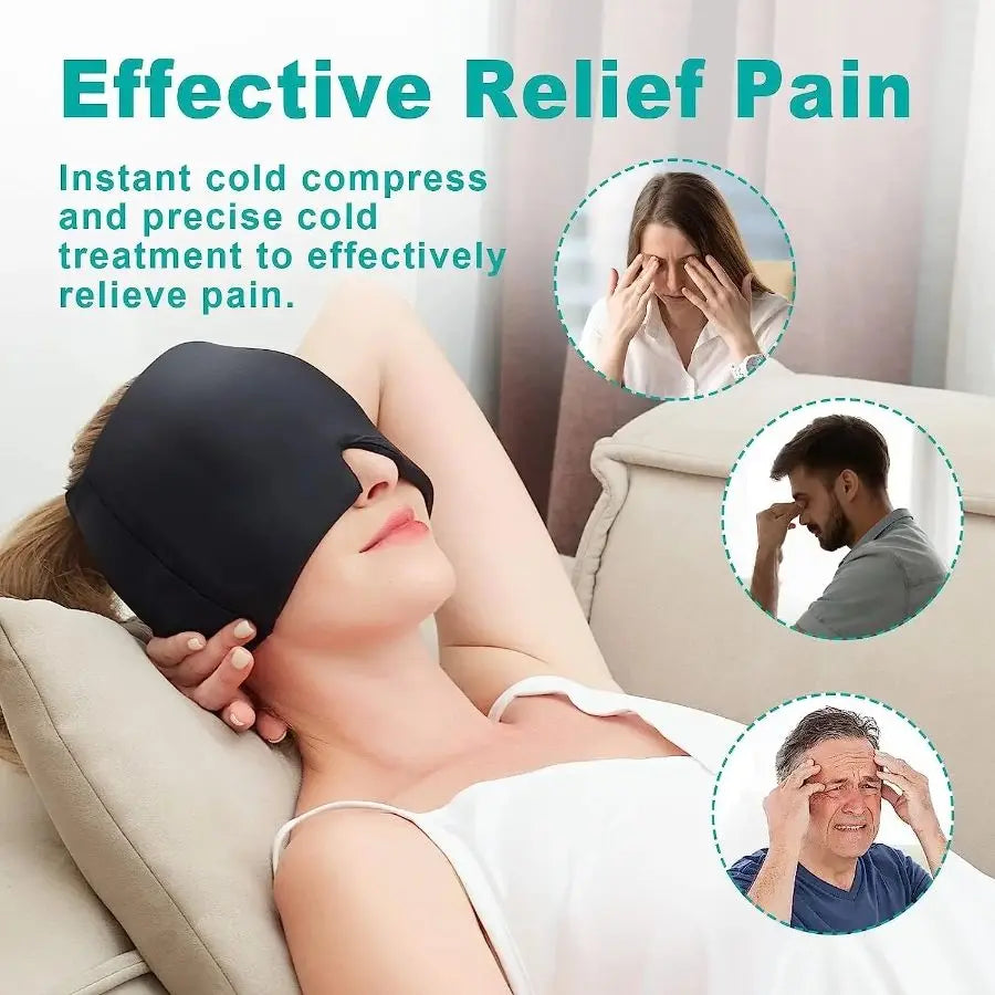 360° Massage Migraine Relief Hat Stress Relief Eye Mask Gel Hot Cold Therapy Headache Pain Relief Cap  Ice Head Wrap for Headache and Puffy Eyes Doba