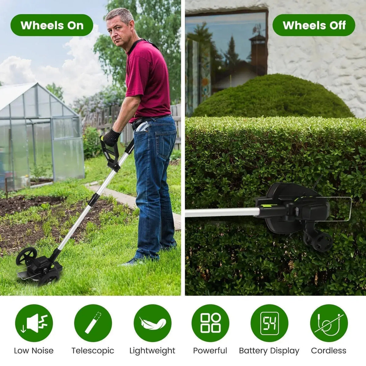 21V Electric Weed Edger Cordless String Trimmer Grass Mower Eater Bush Cutter with 16800RPM 2x 3000mAh Batteries 3.6-4.6FT Length 90° Rotatable Angle Saw Blade Steel Blade String Blade GPCT5290 Doba