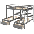Full over Twin & Twin Bunk Bed,Triple Bunk Bed with Drawers, Gray Doba
