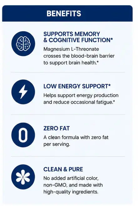 Magnesium L-Threonate Powder 15 Single Serve Sticks Dietary Supplement, Zero Fat Non-GMO No Artificial Color, Daily Nutrient to Help Support Memory & Cognitive Function & Gentle Energy Support Doba