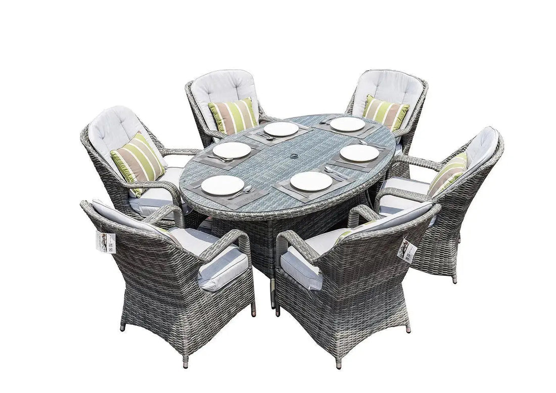 Direct Wicker Patio Wicker 7 Piece Oval Dining Set-Gray Doba