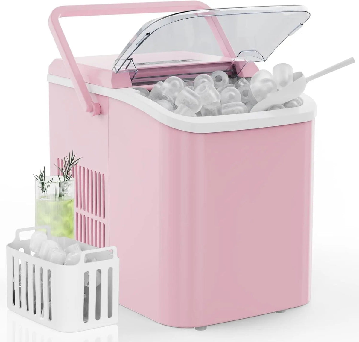 Countertop Ice Maker with Handle, 26lbs/24H Portable Ice Machine, 9 Bullet Ice Cubes Ready in 6 Mins, Self-Cleaning, Quiet Compact Ice Maker for Home, Kitchen, RV, Camping Doba