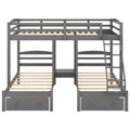 Full over Twin & Twin Bunk Bed,Triple Bunk Bed with Drawers, Gray Doba