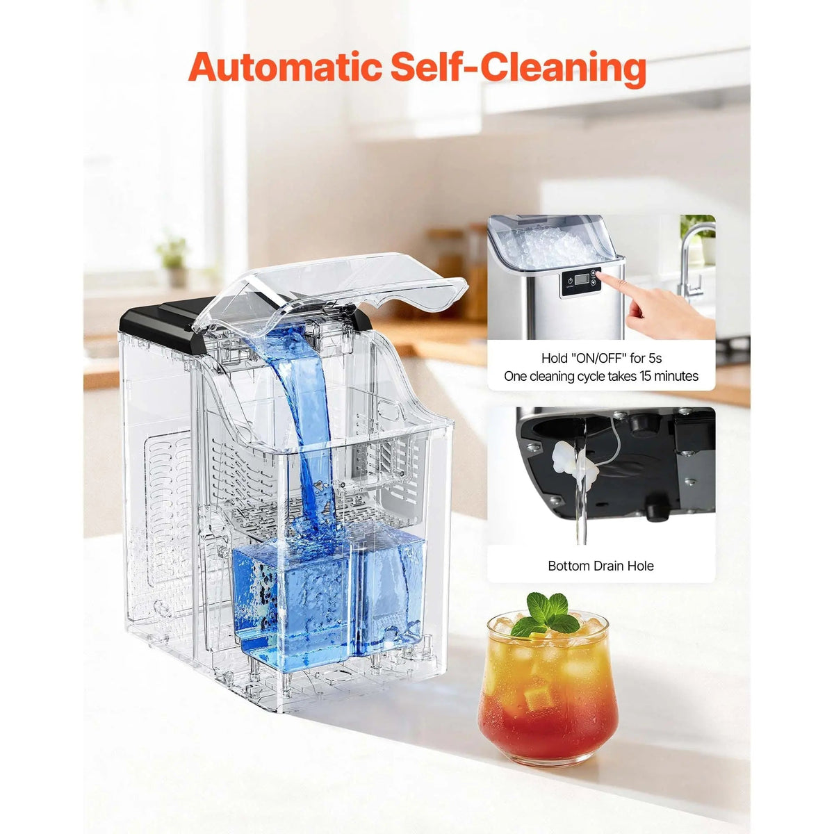 Countertop Ice Maker, 44 lbs per Day, Self-Cleaning Portable Machine with Scoop, 4 lbs Ice-Storage Basket, Nugget Ice-Making Machine with Chewable Ices for Home, Kitchen, Office, Bar & Party Doba