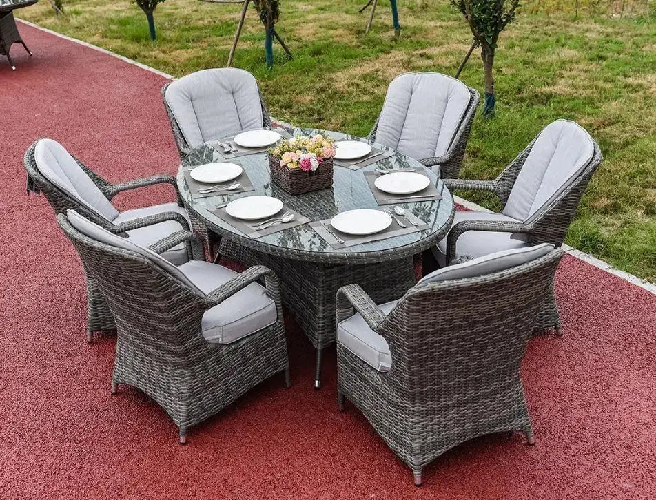Direct Wicker Patio Wicker 7 Piece Oval Dining Set-Gray Doba