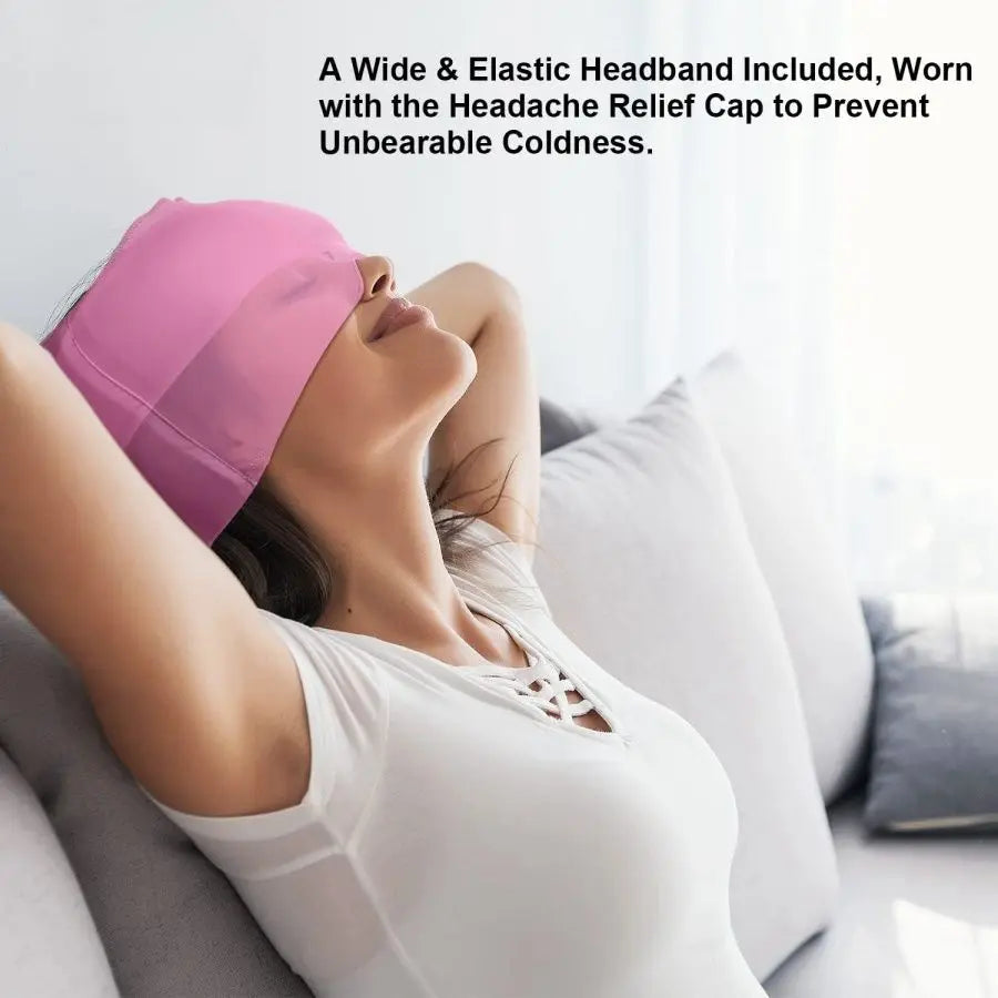360° Massage Migraine Relief Hat Stress Relief Eye Mask Gel Hot Cold Therapy Headache Pain Relief Cap  Ice Head Wrap for Headache and Puffy Eyes Doba