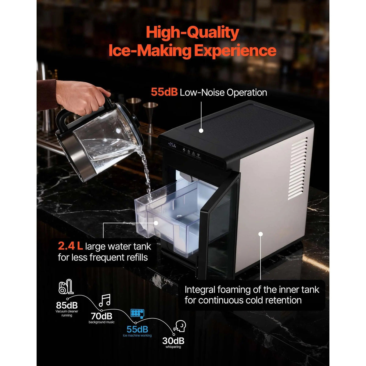 Countertop Ice Maker, 22 lbs per Day, Self-Cleaning Portable Machine with Tong, Drawer-Style Ice Access, Ice-Making Machine with Large Square Cubes, for Home, Kitchen, Office, Bar & Party Doba