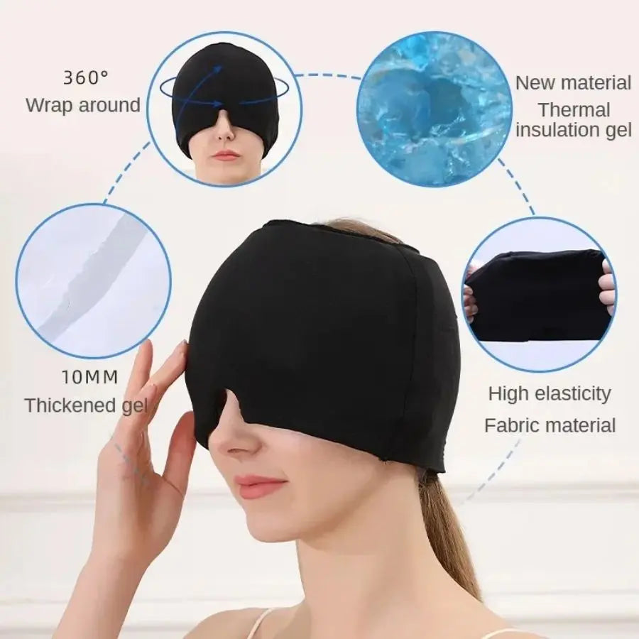 360° Massage Migraine Relief Hat Stress Relief Eye Mask Gel Hot Cold Therapy Headache Pain Relief Cap  Ice Head Wrap for Headache and Puffy Eyes Doba