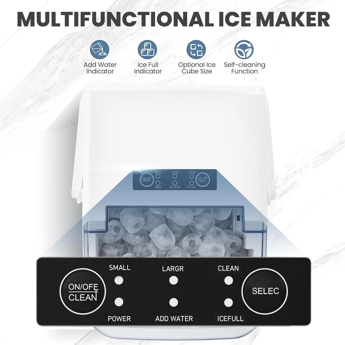 Countertop Ice Maker with Handle, 26lbs/24H Portable Ice Machine, 9 Bullet Ice Cubes Ready in 6 Mins, Self-Cleaning, Quiet Compact Ice Maker for Home, Kitchen, RV, Camping Doba