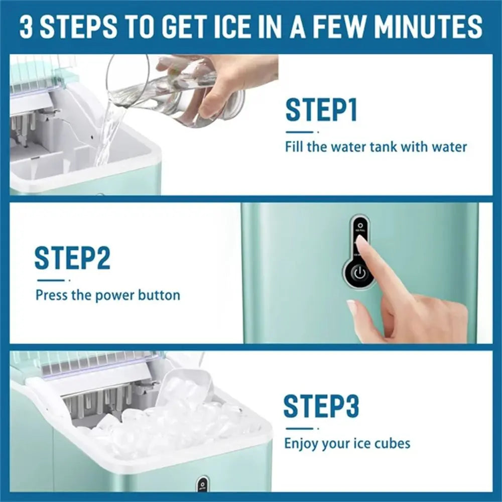 Countertop Ice Maker Machine;  Portable Compact Ice Cube Maker with Ice Scoop & Basket;  26Lbs/24H Ice Machine for Home/Kitchen/Office/Bar;  Black;  Green;  Silver Doba