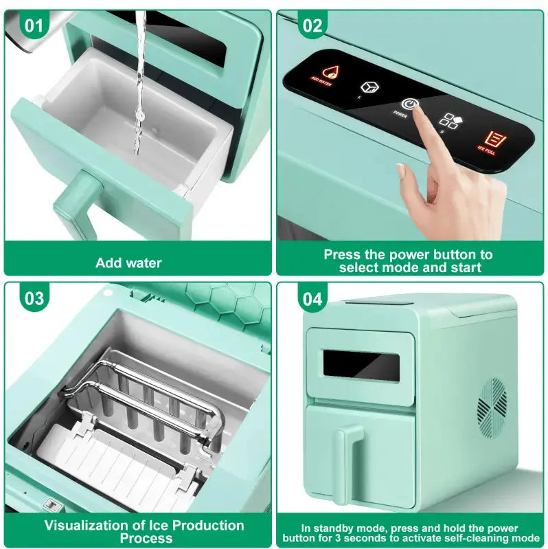 PSZBJ-K12G  Automatic Ice Maker-50lbs/day capacity, 6-8 minute ice production, 9 pieces per batch. Features: 2-liter PVC ice tray (BPA-free), self-cleaning design, coffee-grade ice cubes, touch-sensit Doba