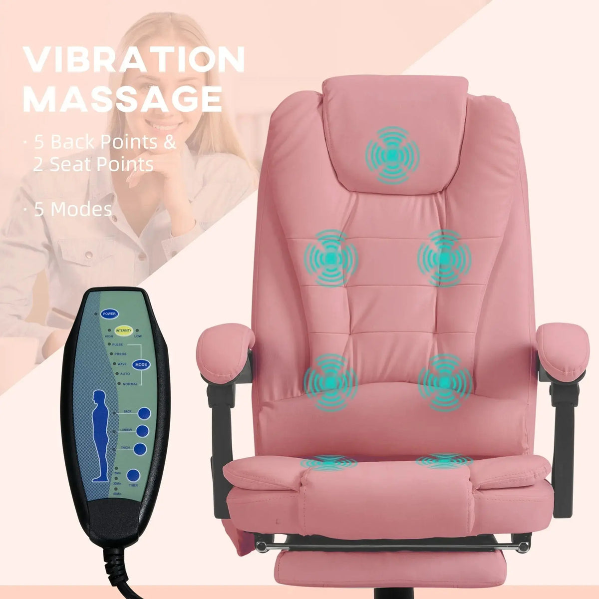 Pink Massage Office Chair High Back Executive Desk Chair with Vibration Massage Retractable Footrest 155 Degree Reclining Faux Leather Computer Chair for Home Office Doba