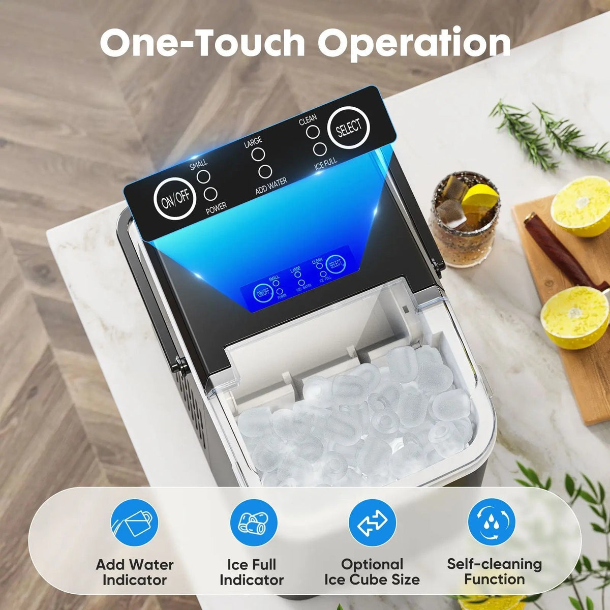 Countertop Ice Maker with Handle, 26lbs/24H Portable Ice Machine, 9 Bullet Ice Cubes Ready in 6 Mins, Self-Cleaning, Quiet Compact Ice Maker for Home, Kitchen, RV, Camping Doba