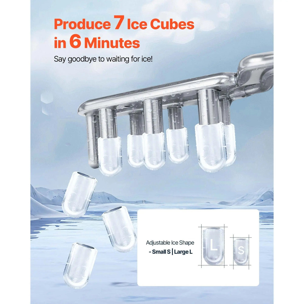 Countertop Ice Maker, 7 Cubes Ready in 6 Mins, 26 lbs per Day, Self-Cleaning Portable Machine with Ice Scoop, Ice-Making Machine with 2 Sizes Bullet Ices for Home, Kitchen, Office, Bar & Party Doba