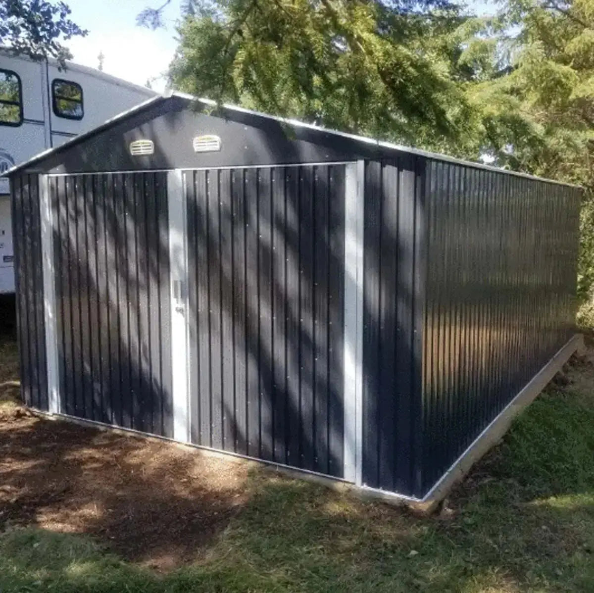 13' x 20' Metal Garage Shed with Double Front Doors, 7'9" Peak Height, Side Entry Door, 240 Sq-Ft Floor Space, TMG-MS1320A Doba