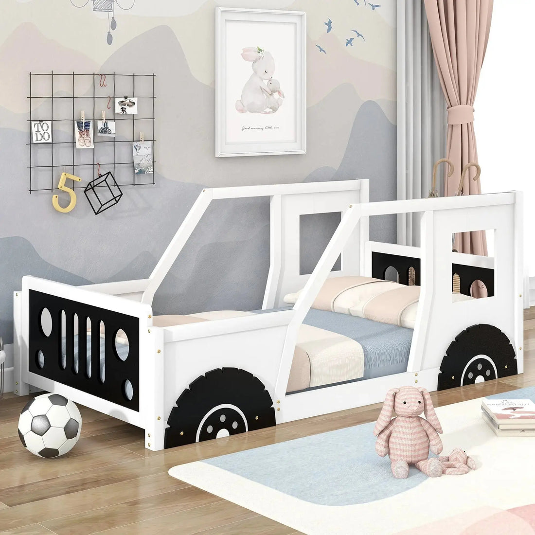 Twin Size Classic Car-Shaped Platform Bed with Wheels Doba