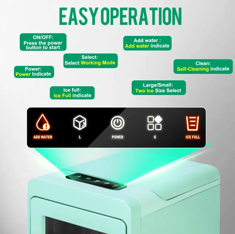PSZBJ-K12G  Automatic Ice Maker-50lbs/day capacity, 6-8 minute ice production, 9 pieces per batch. Features: 2-liter PVC ice tray (BPA-free), self-cleaning design, coffee-grade ice cubes, touch-sensit Doba