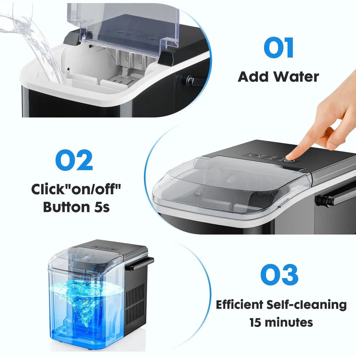 Countertop Ice Maker with Handle, 26lbs/24H Portable Ice Machine, 9 Bullet Ice Cubes Ready in 6 Mins, Self-Cleaning, Quiet Compact Ice Maker for Home, Kitchen, RV, Camping Doba
