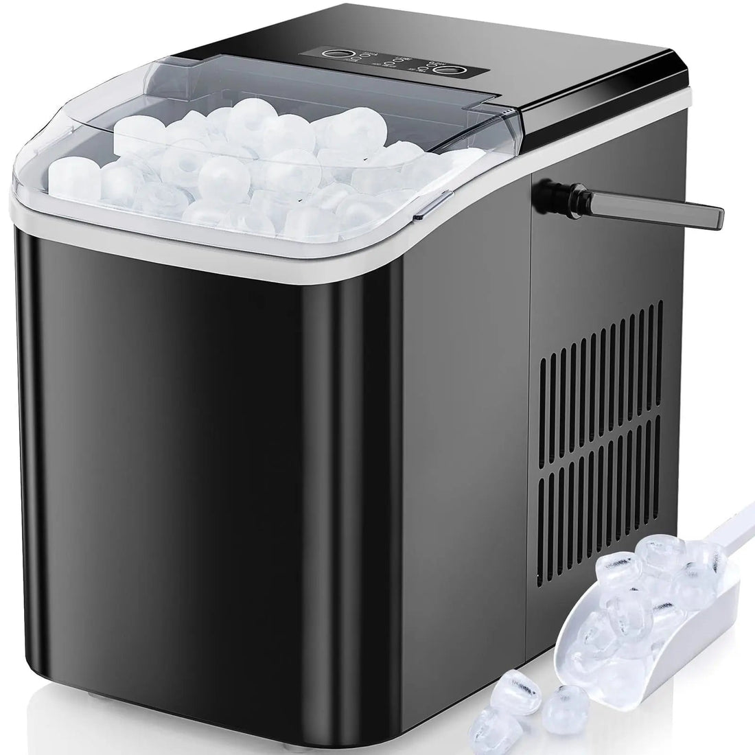 Countertop Ice Maker, Self-Cleaning Portable Ice Maker Machine with Handle and Ice Scoop 9Pcs/6Min 26.5Lbs/24H Black Doba