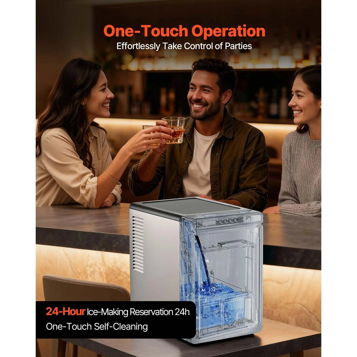 Countertop Ice Maker, 22 lbs per Day, Self-Cleaning Portable Machine with Tong, Drawer-Style Ice Access, Ice-Making Machine with Large Square Cubes, for Home, Kitchen, Office, Bar & Party Doba