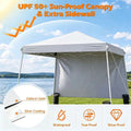 9ft x 9ft Pop Up Canopy Tent with Sidewall, UPF 50+ Silver Coated Waterproof Oxford Instant Shelter, 2-Level Adjustable Height Outdoor Canopy with Stakes Sandbags- White Doba