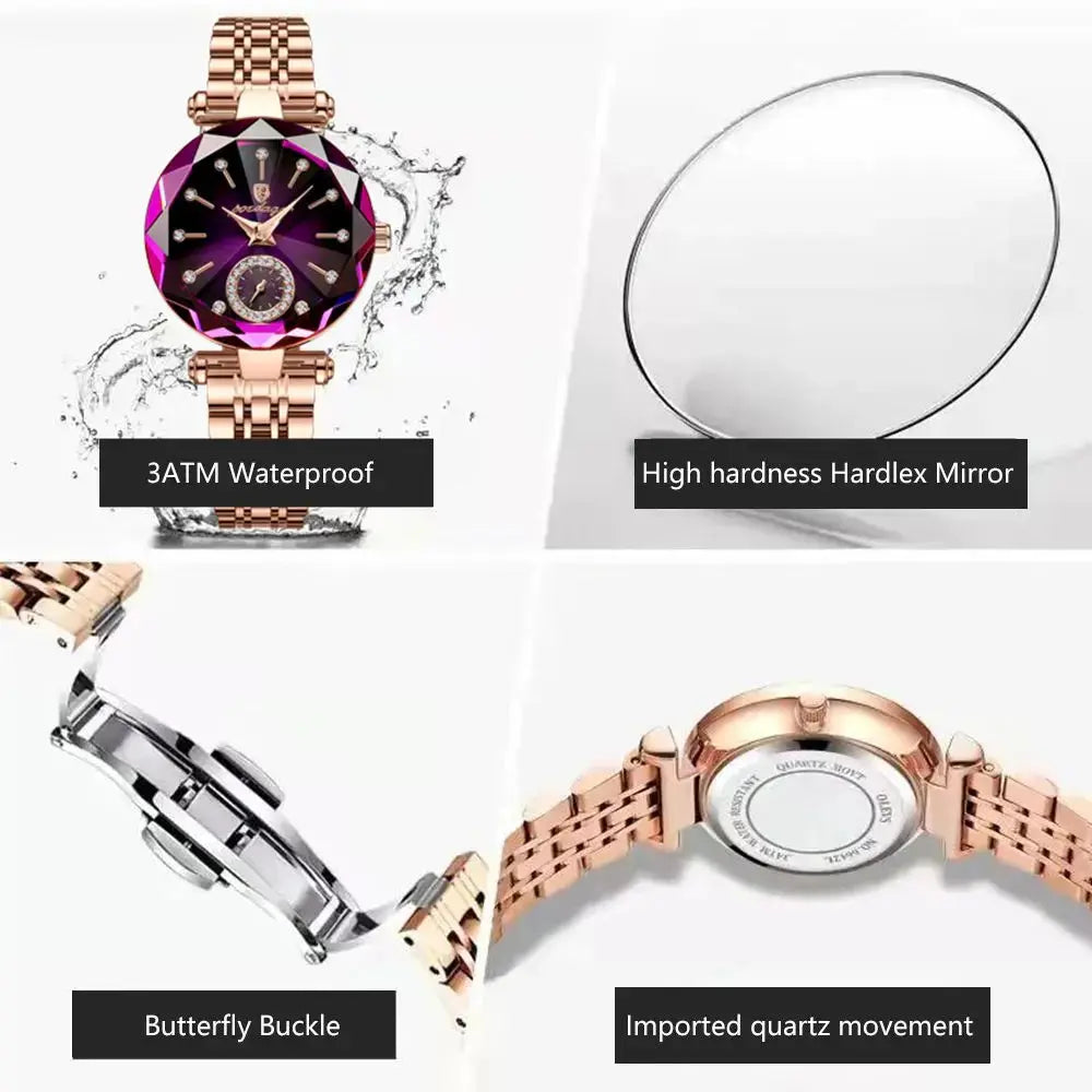 POEDAGAR Watch for Women Luxury Jewelry Design Rose Gold Steel Quartz Wristwatches Waterproof Fashion Swiss Brand Ladies Watches Doba
