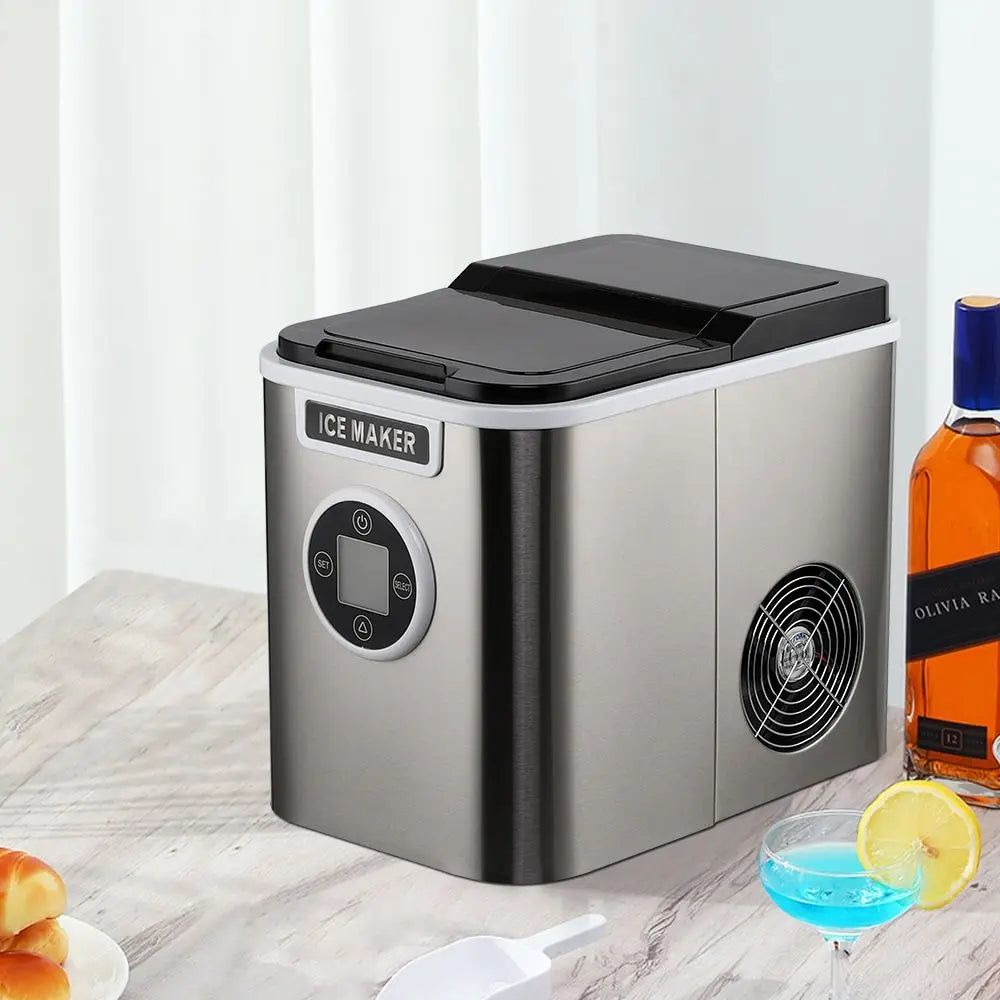 Countertop Ice Maker with 9 Bullet Ice in 7 Mins, Portable Ice Machine with Ice Scoop and Basket , 26.5lbs/24H, Self-Cleaning,Stainless,for Home Office Bar Party Doba