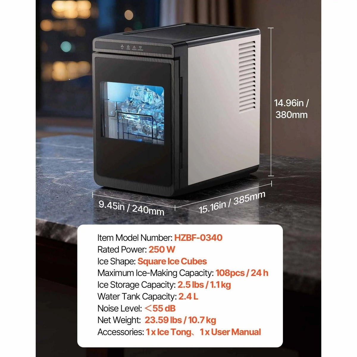 Countertop Ice Maker, 22 lbs per Day, Self-Cleaning Portable Machine with Tong, Drawer-Style Ice Access, Ice-Making Machine with Large Square Cubes, for Home, Kitchen, Office, Bar & Party Doba