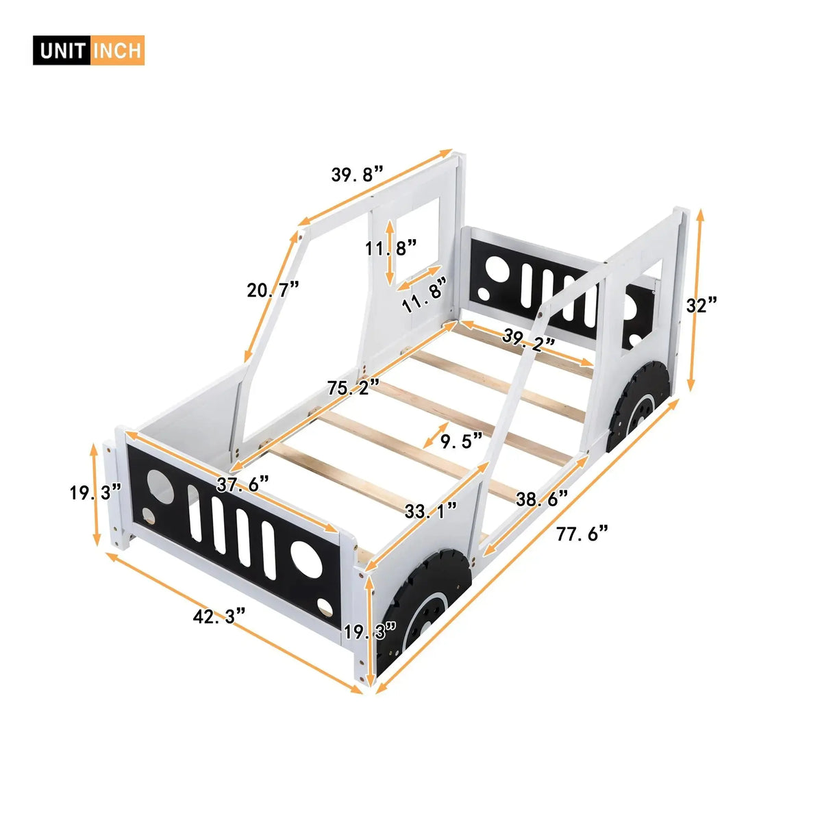 Twin Size Classic Car-Shaped Platform Bed with Wheels Doba